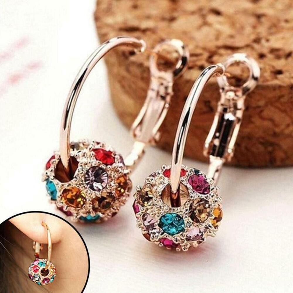 Alloy Weight Loss Earrings Coloured Diamond Small Hoop Earrings Crystal Diamond Ball Earrings