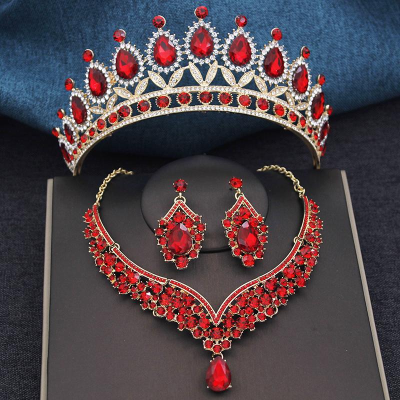 

Великолепные наборы свадебных украшений с кристаллами королевского синего цвета, красочные тиары, серьги, ожерелья, набор для женщин, корона для свадебного платья, набор ювелирных украшений