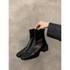 High Heel Square Head Skinny Boots Small Short Boots 2025 French Small Ankle Boots Brown Martin Boots