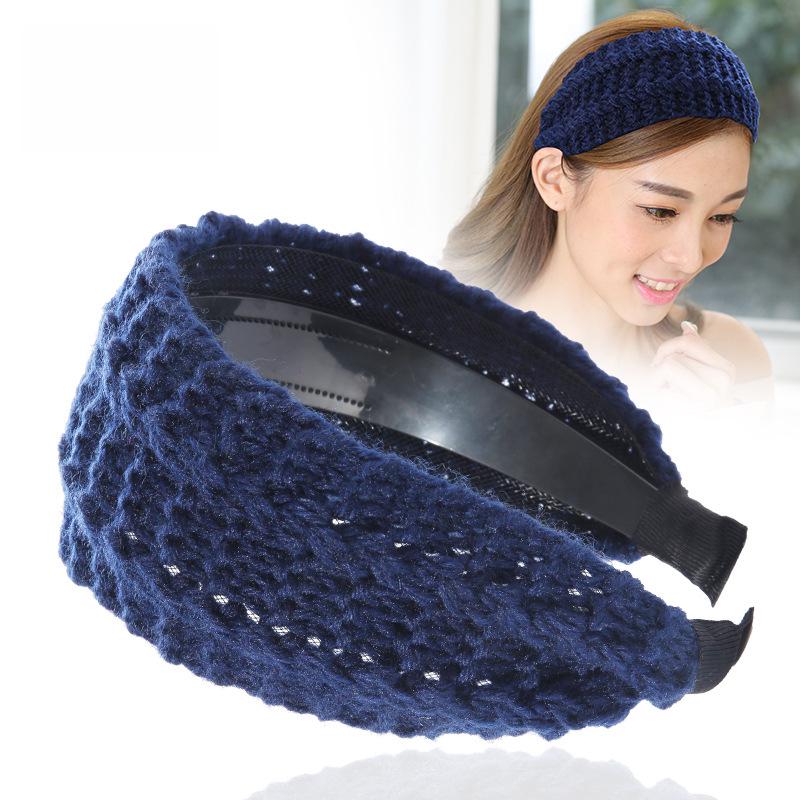 Breites Stirnband aus gestrickter Wolle – Koreanische Herbst-/Winterausgabe