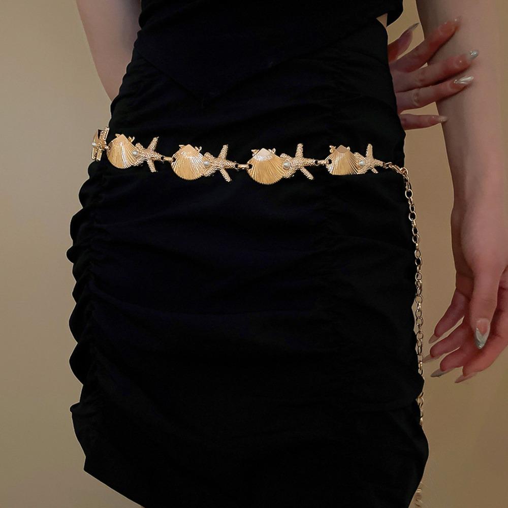 Zinc Zinc Alloy Pearl Shell Starfish Waist Chain Ornaments Starfish Beach Body Chain  Girls Couple Gift