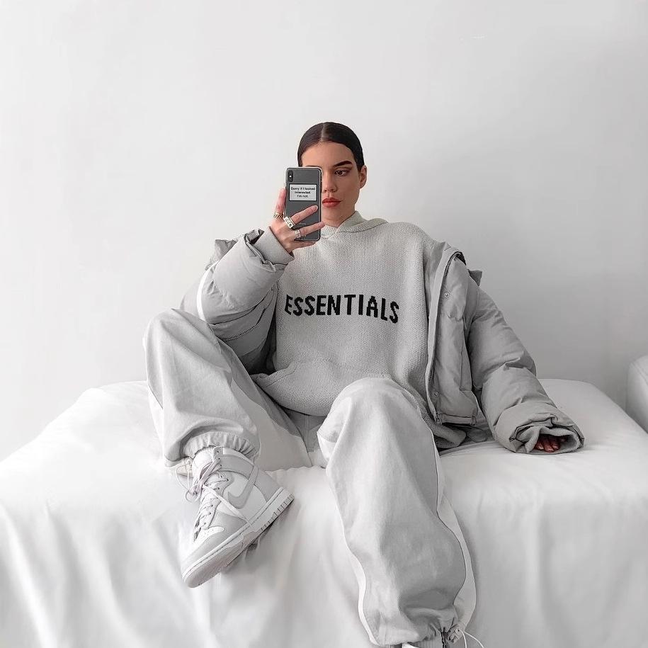 Bluza z kapturem FOG Essentials z podwójną linią – Modny, luźny dzianinowy sweter do mody ulicznej