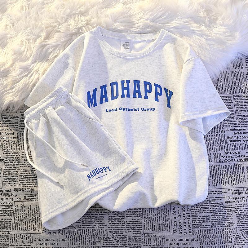 

Women s Casual Sports Suit Fashion Loose Short-sleeved Shorts Two-piece Suit 3XL светло-серый