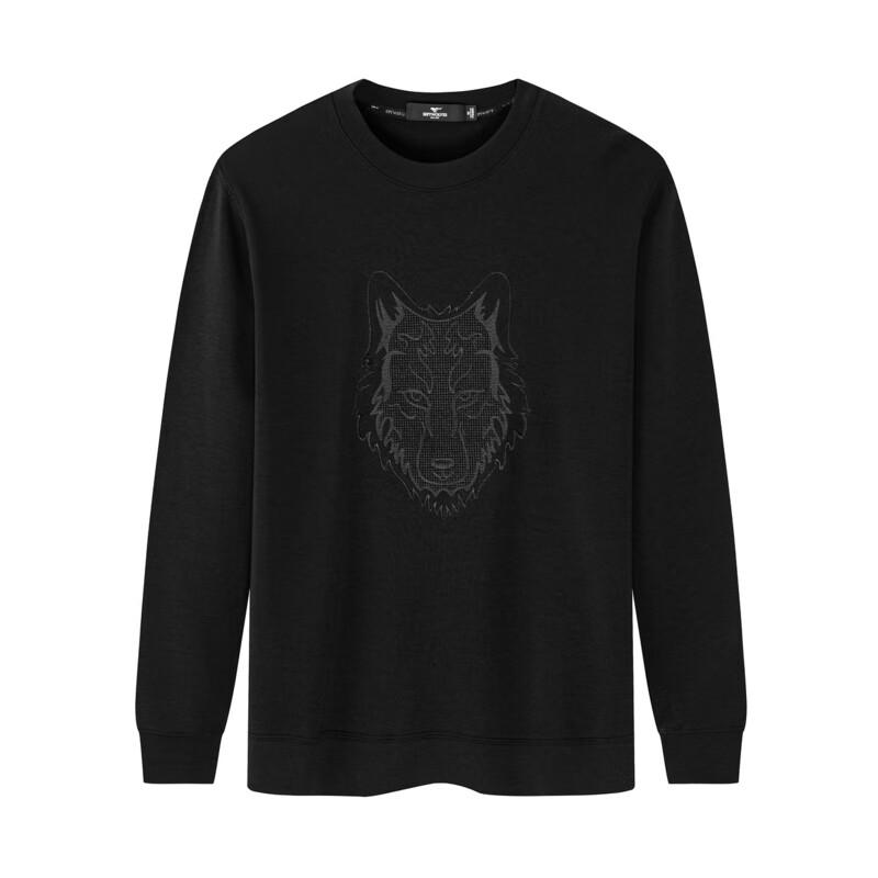Septwolves Men's Embroidered Wolf Head Round Neck Sweatshirt