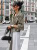 Autumn Vintage Green Casual Loose Waist Tapered Belt Temperament Commute Windbreaker Jacket for Women High-End Feeling