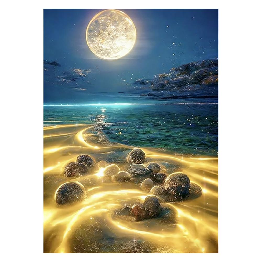 5D Moon Seascape Kit Sparkling Rhinestone Art For Adults Beginners Dream Beach Starry Sky Wall Decor DIY Craft