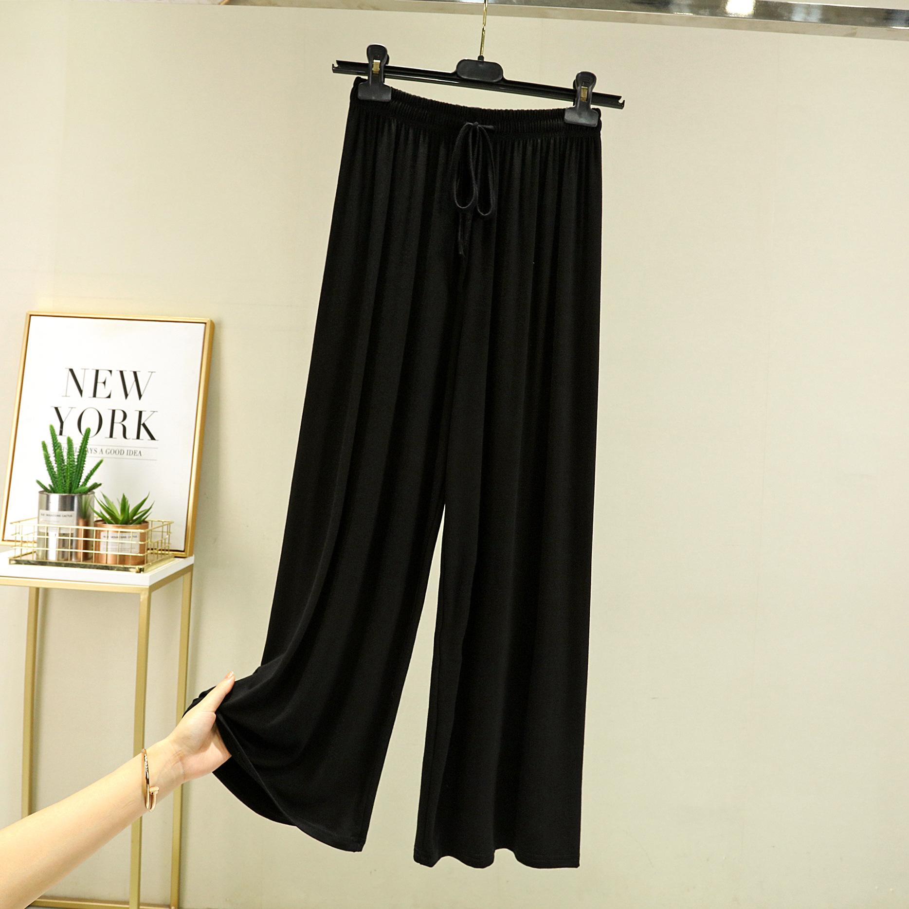 

Прямые брюки из модала с высокой талией, женские повседневные свободные брюки с широкими штанинами, крутые драпированные брюки, универсальные 2XL чёрный