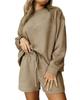 Azura Exchange Apricot Khaki Textured Long Sleeve Top and Drawstring Shorts Set