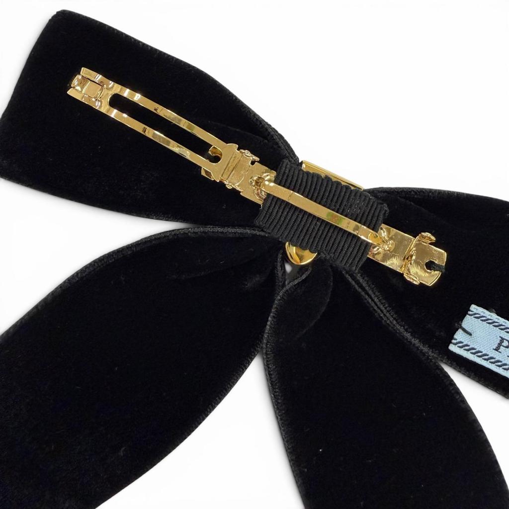 Great PRADA Valletta velvet hair clip Triangle logo black Women 1IF154 Used