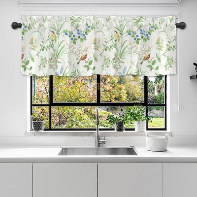 Spring Floral Curtain Valance Leaves Flowers Window Valance Short Kitchen Curtain Drape Valance with Rod Pocket for Bathroom Dining Room