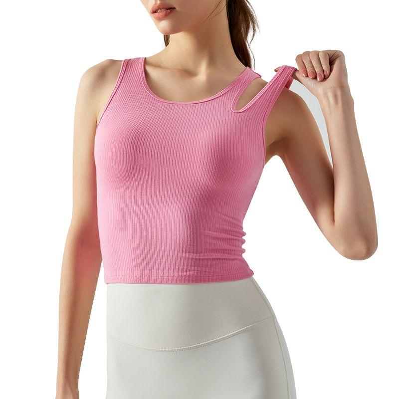 With Chest Pad New Arrival Rib Slim-Fit Yoga Wear Beauty Back Vest Running Sports Quick-Drying Workout Clothes Tops Women's Spring and Summer