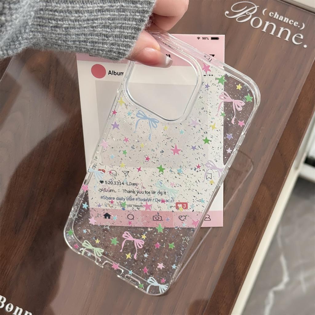 Stars Full Screen Suitable for Apple 17promax Mobile Phone Case 15 Glitter Powder Iphone14 Dopamine Bow 11 Hard