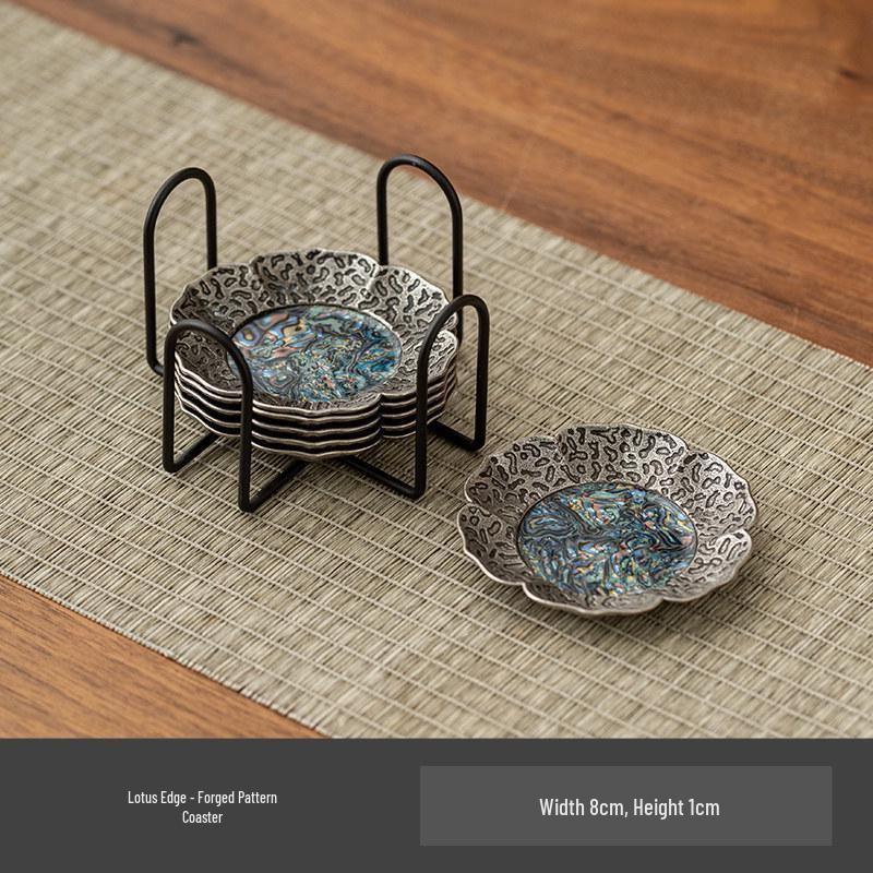 Retro Mother-of-Pearl Coaster Tea Set: Chinese Tea Knife, Anti-Scald Tea Cup Holder, Tea Ceremony Accessories.