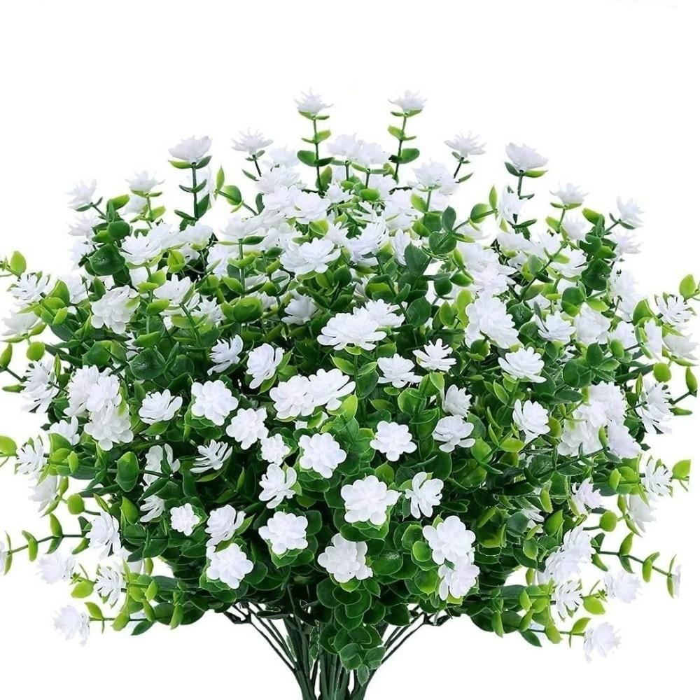 12pcs Artificial Eucalyptus Camellia Flower UV Resistant Plastic Fake Flowers Party Supplies Floral Bouquets DIY Accessories белый