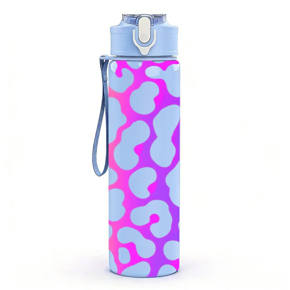 1PC Colorful Neon Leopard Pattern Print 750ml Color Plastic Sports Water Bottle Leakproof Flip Straw Lid Suitable for Sports Office Home Use