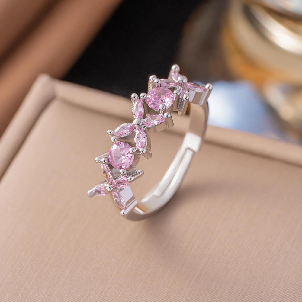 Micro-Inlaid Zircon Fashion Open Ring - Adjustable Luxury Index Finger Jewelry for Women