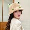 Winter Bucket Hat Cartoon 3D Frog Design Thickened Windproof Warm Plush Fisherman Hat Women Outdoor Activity Accessory