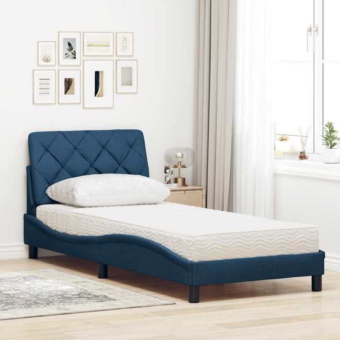 VidaXL Lit avec matelas bleu 90x200 cm tissu 3310719