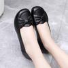 Size35-43 Spring Autumn Genuine Leather Soft Bottom Women Shoes Mom Women Slip-On Shallow Mouth Bow Casual Flat Black Work Shoes