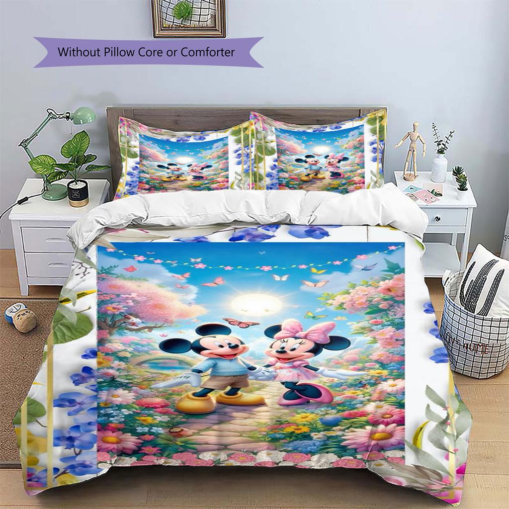 Retro Checkerboard Mickey & Minnie Couple Pattern Bedding Set – A Warm and Cozy Choice for Decorating A Child's Bedroom.