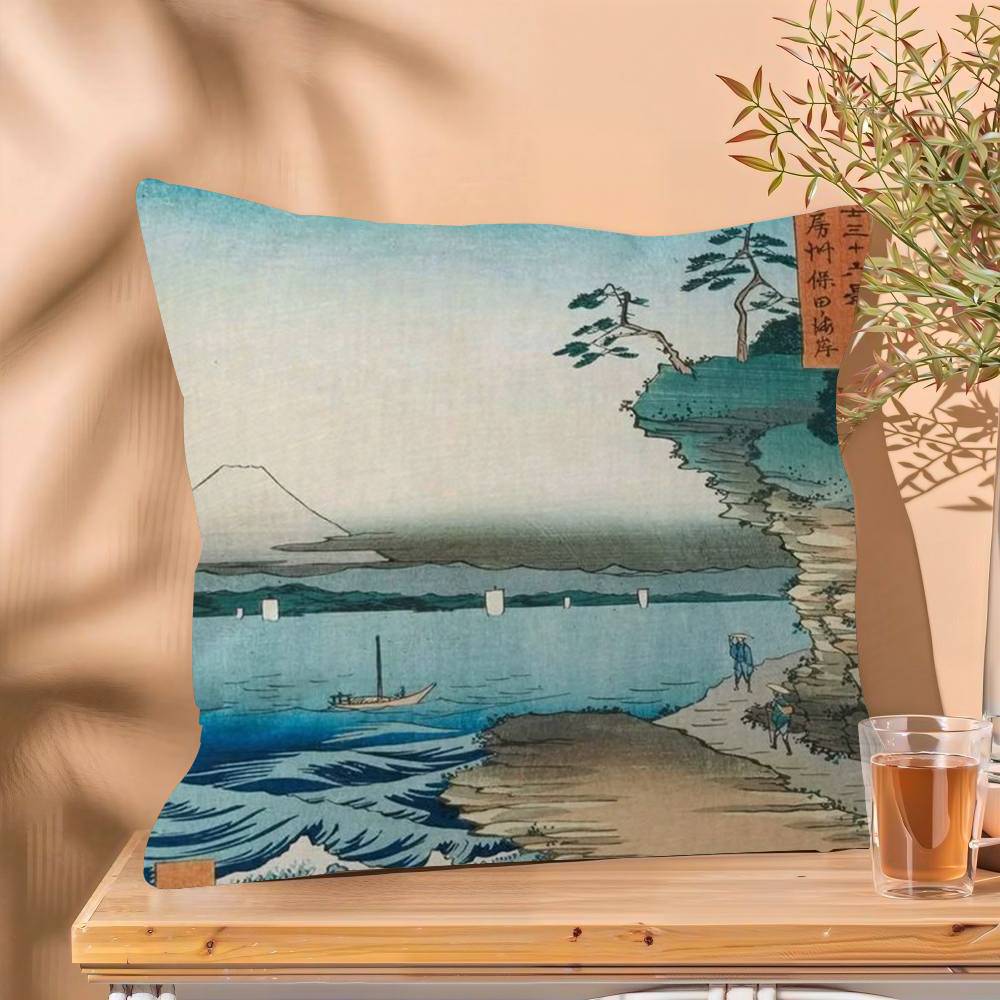 Vintage The Great Wave Katsushika Hokusai Office Cushion Pillowcase Car Cushion Cover45X45CM Lumbar Pillowcase Sofa Pillowcover