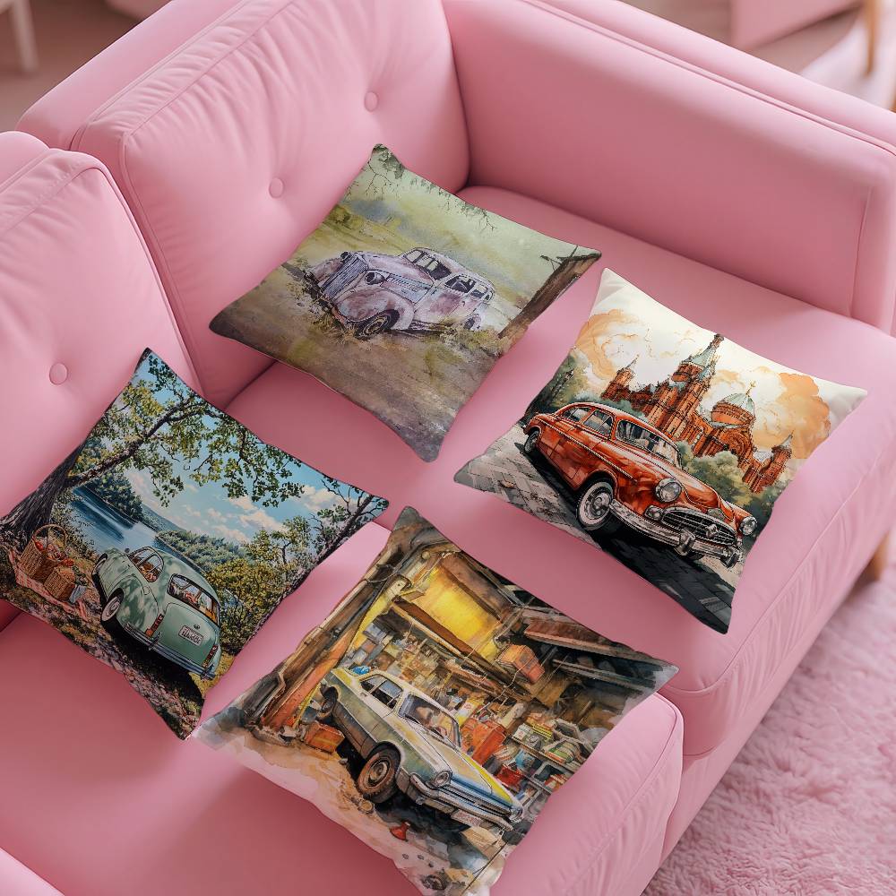 Aquarell Oldtimer Anime Kissenbezug Musterdruck Kissenbezug Wohnzimmer Sofakissenbezug Schlafzimmer Zimmerdekoration
