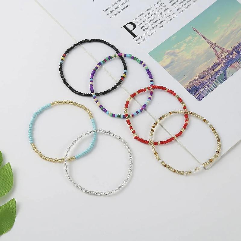 Colorful Beads Anklets Summer Beach Boho Women Elastic Rope Chains Adjustable Ankle Bracelet Beach Jewelry Vacation Accessories