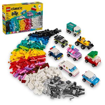 LEGO Classic Kreative Fahrzeuge, Bunte Bausteine, Bau-Set, Eiswagen, Polizeiauto, Spielzeugmodell Stadtauto und Mehr, Geschenk, Spielzeugautos, für