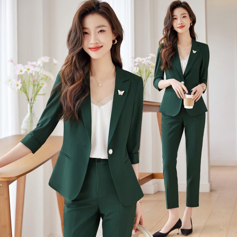 Damen Sommer Professionelles Blazer- und Crop-Hosen-Anzug