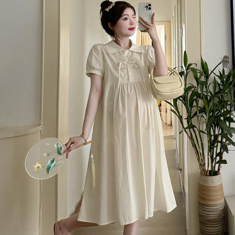 

2026 New Chinese Style Summer Maternity Loose Fit Mid-Length Dress L светло-синий