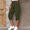 Women's Cropped Trousers with Pockets and Elastic Waist, Summer Buttons