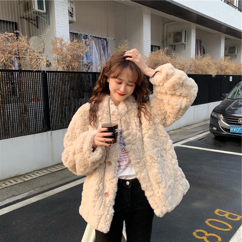 Imitation rabbit fur brush plush jacket women's short short small autumn and winter new fur plush top