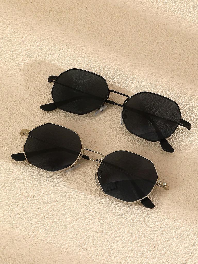 2PCS Fashion Cool Geometric Metal Frame Women Sunglasses For Men Outdoor Daily Life Shades Eyewear Accessories.