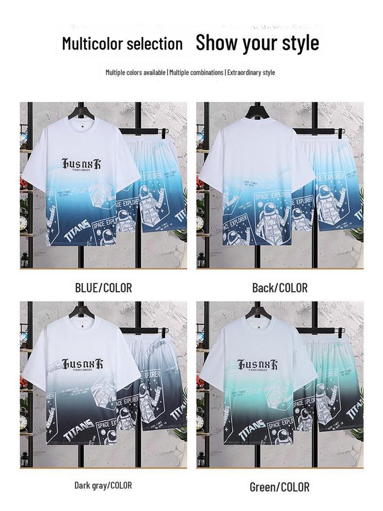 Men's Summer 2024 Casual Sports Suits: Ice Silk Short Sleeves + Shorts, New Youthful Styles