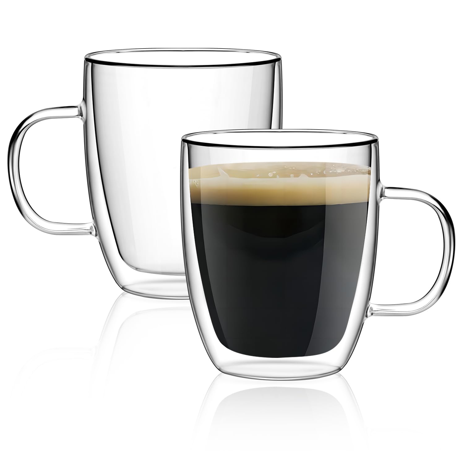 SCJHMY Glass Coffee Cups with Double Walls for Hot or Cold Insulation of 2 350ml Double-Wall (Set Mugs)
