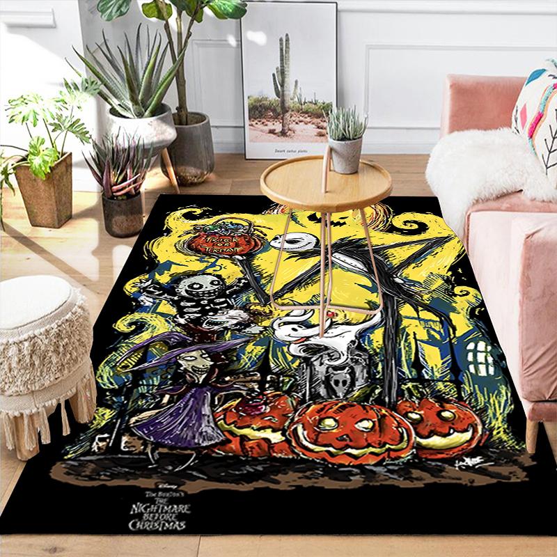 1Pc Nightmare Before Christmas Printed Flannel Rug Soft Non Slip Carpet for Bedroom Living Room Office Floor Outdoor Home Decor Xmas Gift H1449
