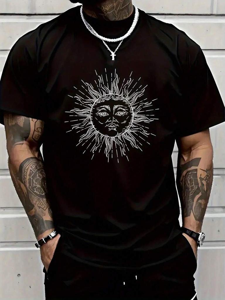 Unisex's T-Shirt With Dawn Print, Casual Crew Neck Short Sleeve-Shirt
