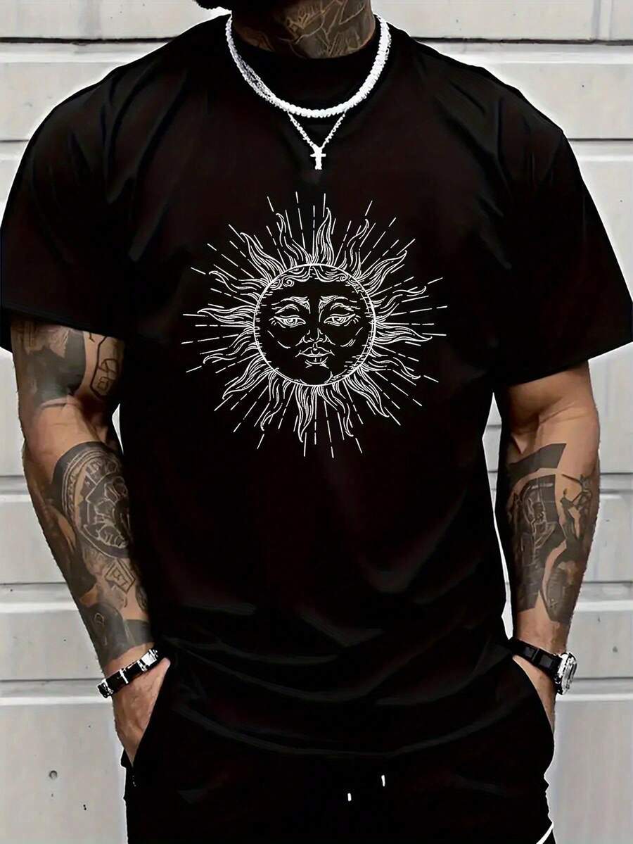 

Unisex s T-Shirt With Dawn Print, Casual Crew Neck Short Sleeve-Shirt S
