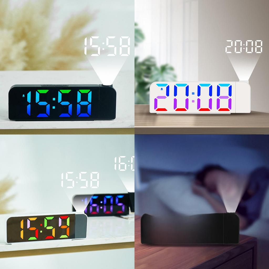 Digital Led Alarm Clock With Rgb Color Projection For Bedroom Decor