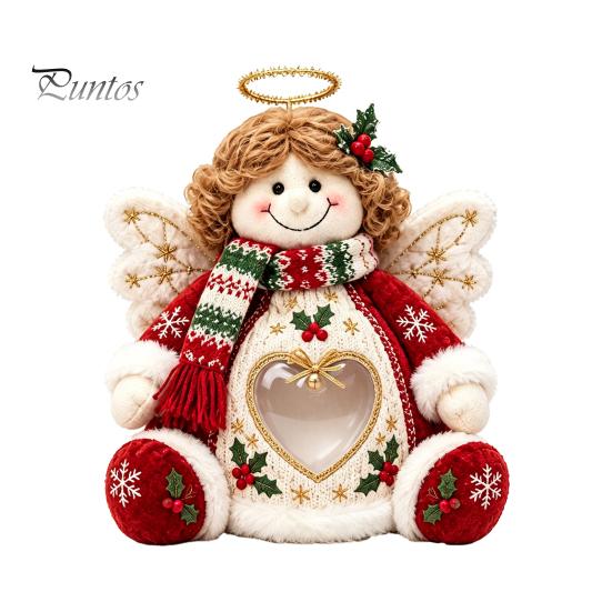 Plush Candy Storage Box Christmas Snack Bag, Clear Heart Window Doll with Back Zipper, Holiday Cookie Gift Soft Knitted Ornament Holder, Decorative