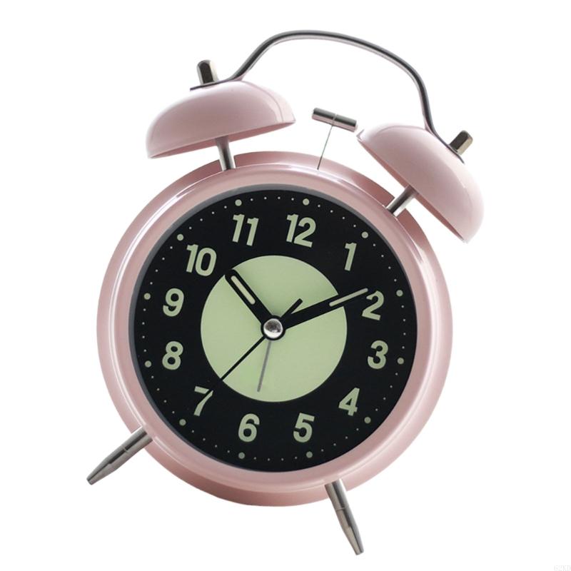 62KD Twin Bells Bedroom Alarm Clock Large Green Glowing Dials Nightlight Feature Loud Wake Up Sound Desk Clock for Student