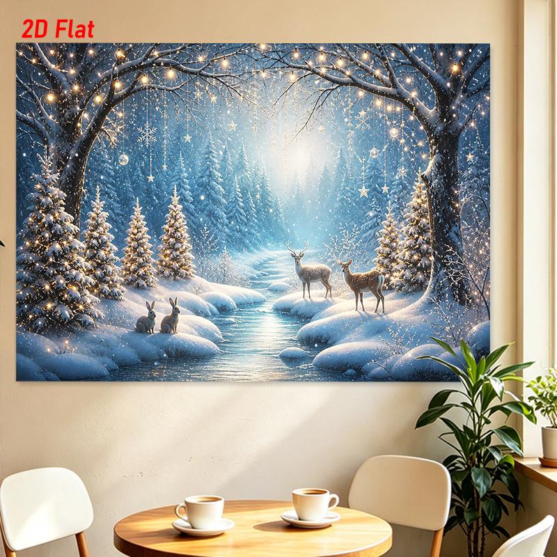 1Pc Magical Snowy Forest Deer Tapestry Wall Hanging, Decorative Fabric Poster for Bedroom, Living Room, Dorm & Home Decor