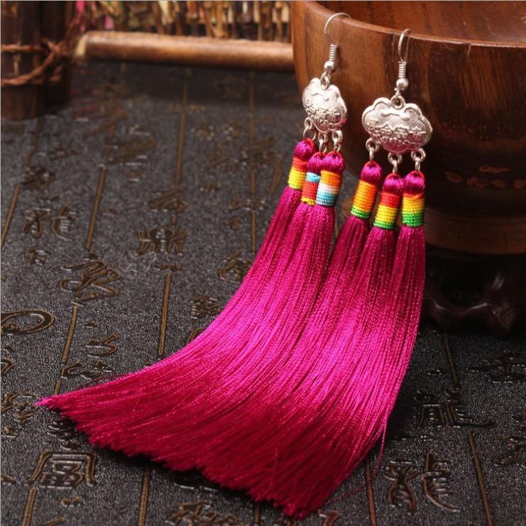 

Ретро этнический стиль замок долговечности серьги с бахромой Республика Китай древний стиль серьги невесты темпераментные длинные женские отпускные украшения для ушей