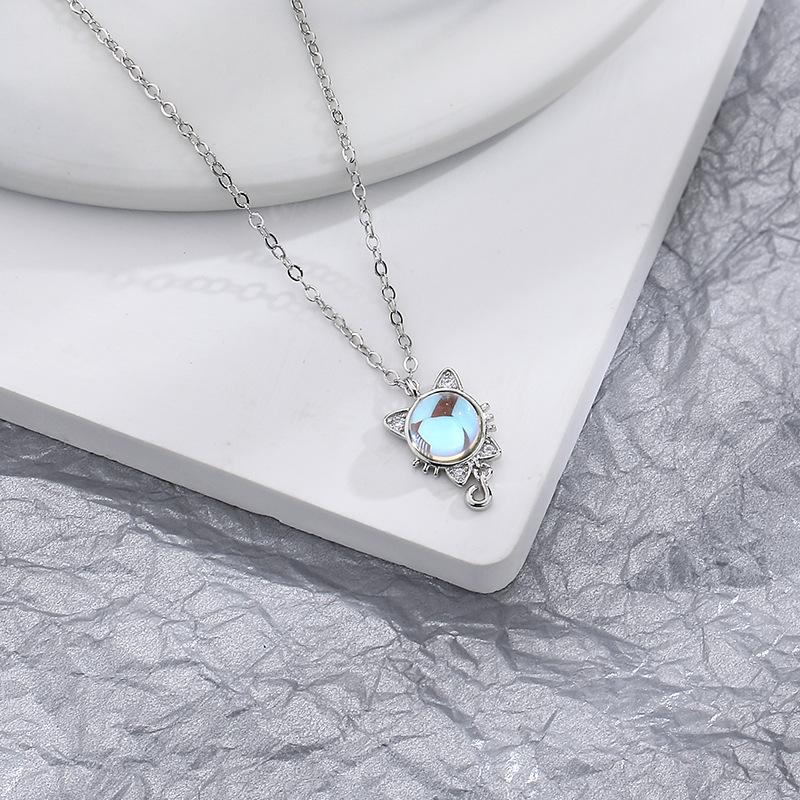 S925 stříbrný náhrdelník z měsíčního kamene náhrdelník s mašlí pro ženy sladký a roztomilý styl internetové celebrity polární záře glazovaný řetěz klíční kosti