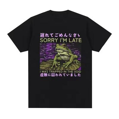 Omlouvám se, že jdu pozdě Japonské Vtipné Žabí Grafické Tričko Homme Pánské Oblečení s krátkým rukávem Kulatý Výstřih Potisk Pulovr Trička