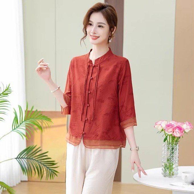 Mamas elegantes Sommer-Anzug im chinesischen Stil 2026: Schickes kurzärmeliges T-Shirt für Frauen mittleren Alters und ältere Frauen
