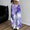Damen Mehrfarbig Spiralmuster Weites Bein Hose Elastischer Bund Kordelzug Lockerer Sitz Sommer Lässig Strand Resort Lange Hose Stree