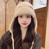 Solid Color Winter Warm Knitted Beanies Women Warm Woolen Japanese Hat Pile Caps Ear Protection Tie Pullover Hat Bomber Hats