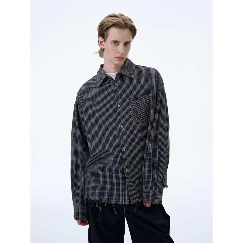 Kisko American Retro Classic Plaid Frayed Lazy Long-Sleeve Shirt Unisex Design Loose Shirt Jacket