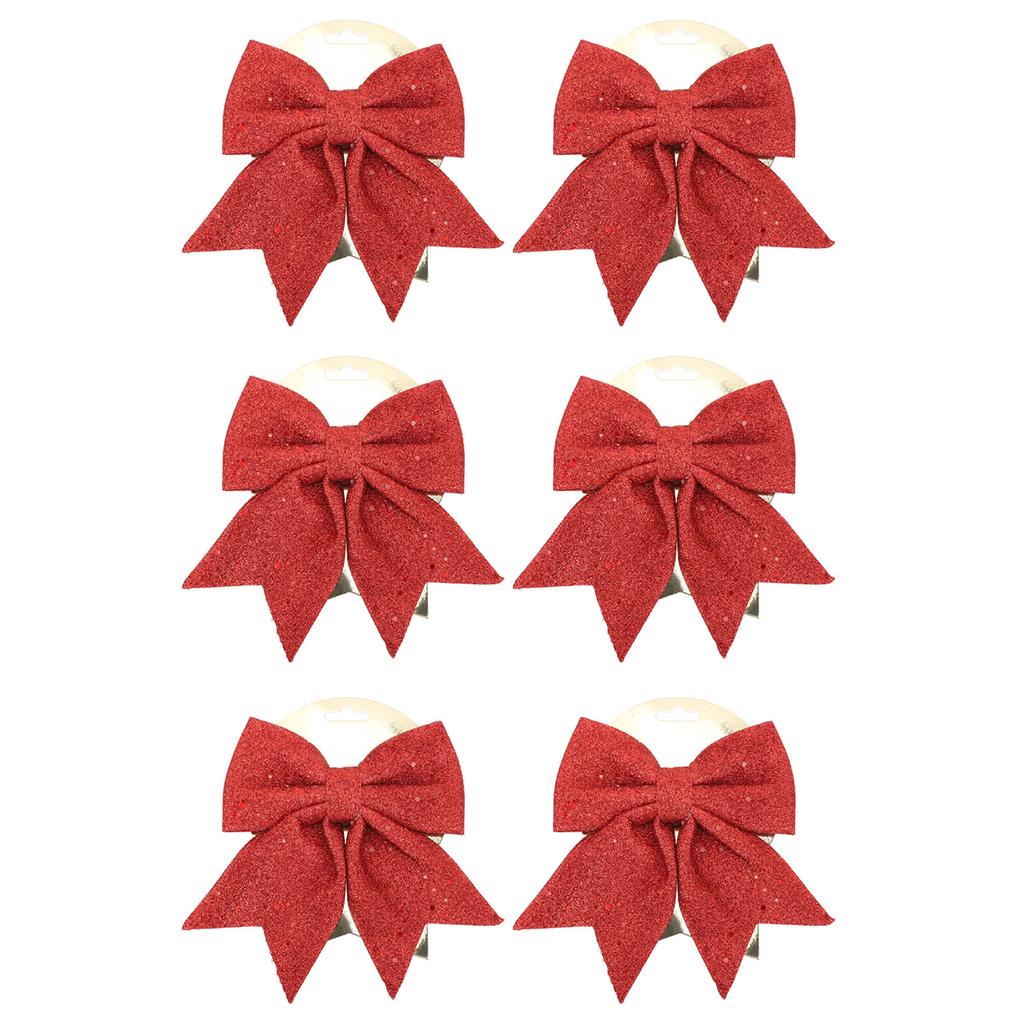 6pcs Glitter Bow Ornaments Multifuntional Party Accessories Xmas Decorative Glitter Ties for Valentine Day Wedding